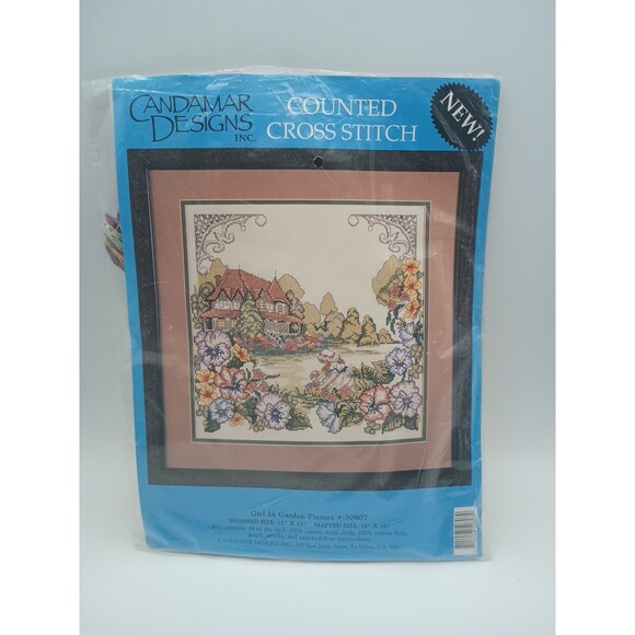 Vtg Candamar Designs Counted Cross Stitch Kit Girl In Garden - Picture 2 of 6